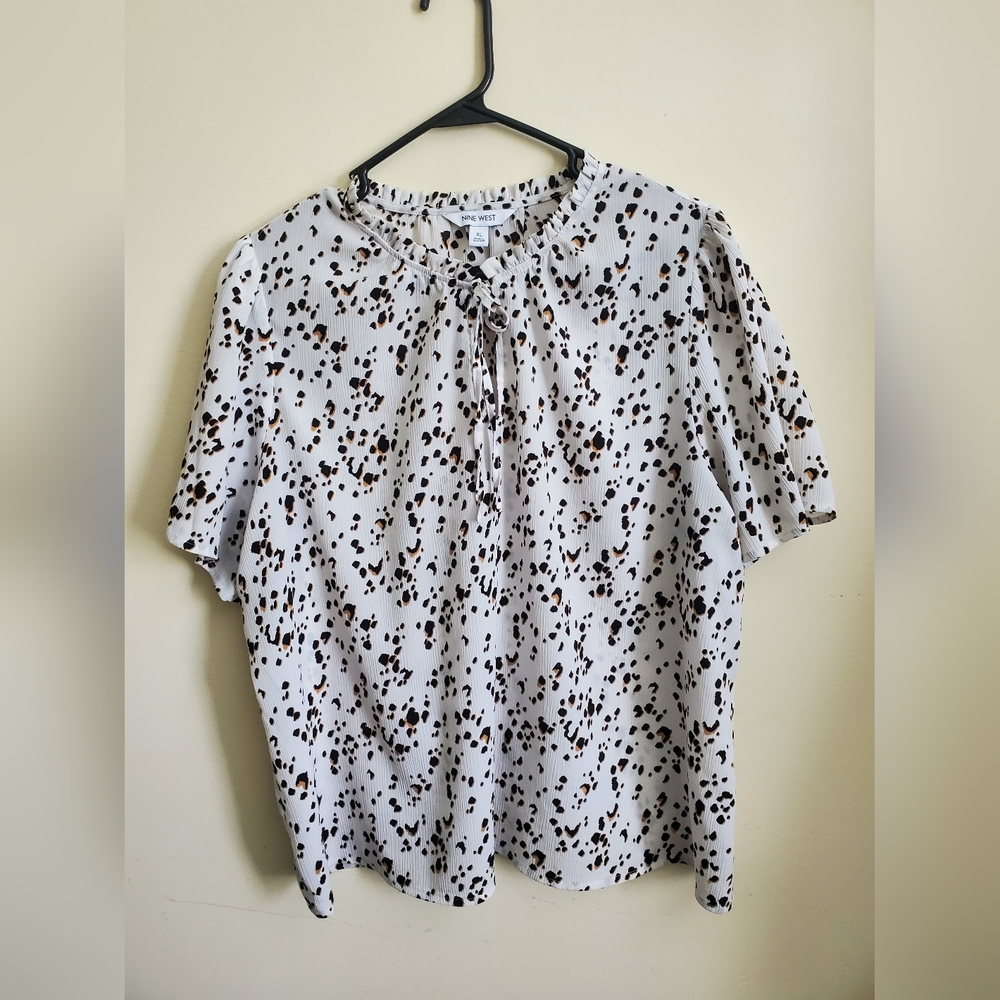 Nine West Black and Tan Animal Print Blouse